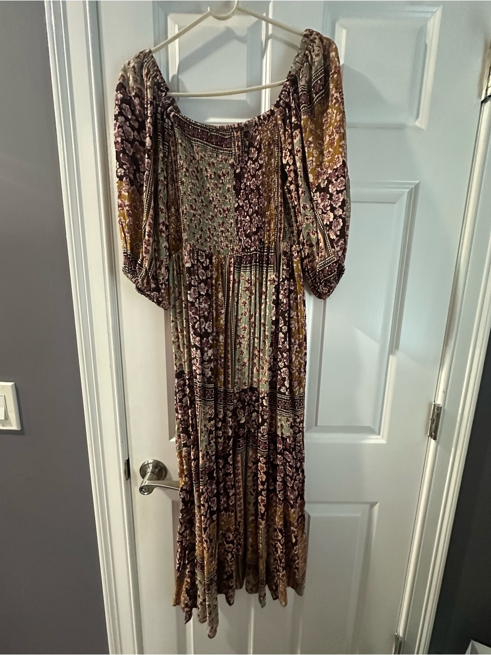 Angie Boho Floral Patchwork Maxi Dress in Brown and Gold - Picture 6 of 6